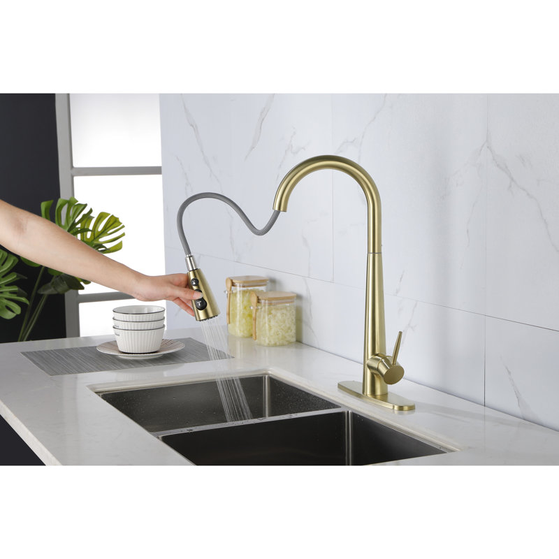 Gold Stainless Steel Kitchen Faucet, Pull Down , Sleek Appearance, 1.8 Gpm Flow Steel, Single Handle High Arc, Corrosion & Rust-