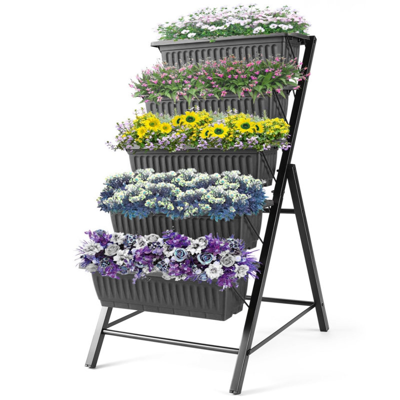 Denishia 5-Tier Vertical Raised Garden Bed, Black, 45" H x 26" W x 22.75" D, 1