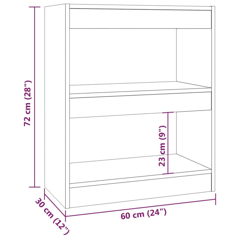 Book Cabinet/Room Divider, (2 Shelves) 72cmH x 60cmW x 30cmD, Smoked Oak