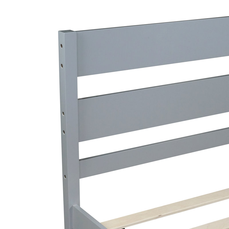 Twin Bed In Grey, Headboard And Available, Rubber Wood For Durability, Spacious Storage, Easy Assembly Setup, Gray