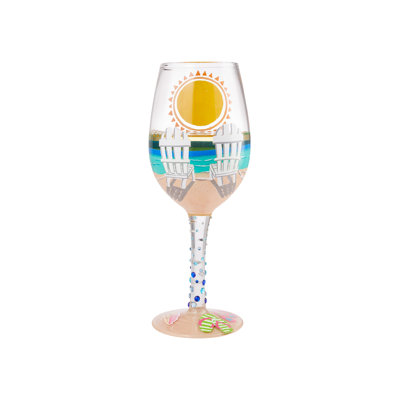 Lolita Sun on the Beach Hand Painted Wine Glass 9in H
