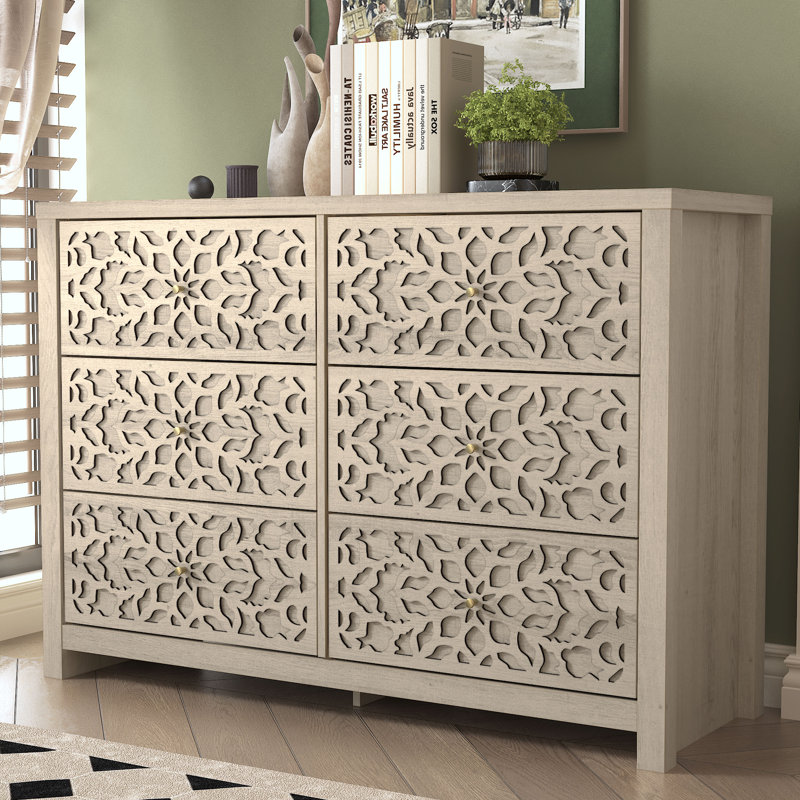 Commode double 6 tiroirs L 45,4 po Lukasik, Chêne d'Oslo