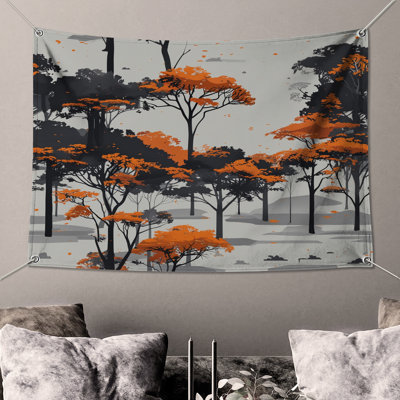 Tapisserie murale arbres orange