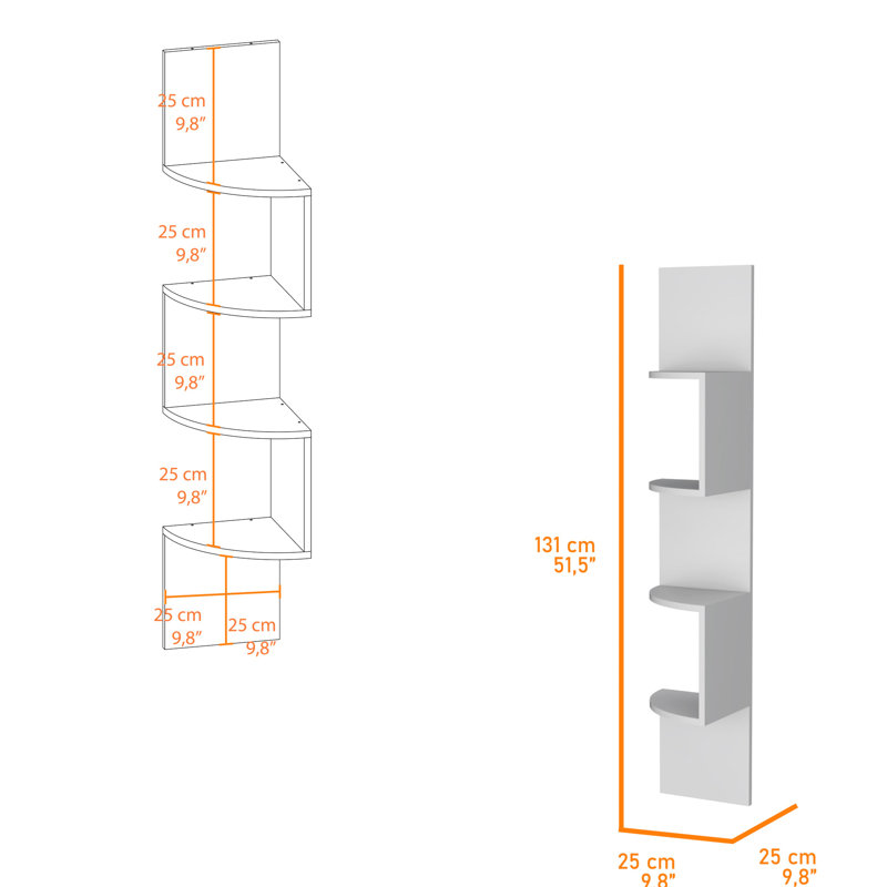 Élégante tablette flottante blanche avec 4 tablettes pour les objets décoratifs larges et profonds, Blanc