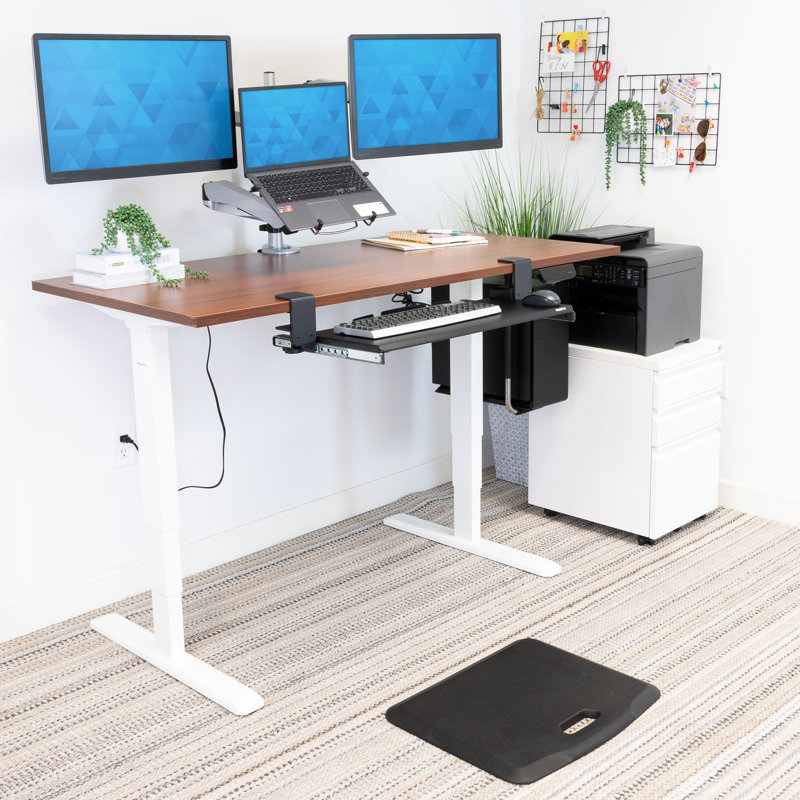 Bureau debout électrique à deux moteurs avec plateau 48 po Mount-It Ultimate, Brun / blanc, H 51,4 po x l 59 po x P 29,5 po