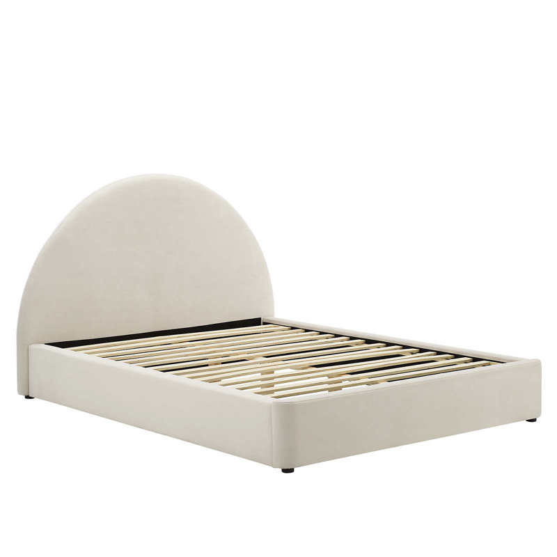 Alabaster Velvet Upholstered Full Platform Bed with Arched Headboard