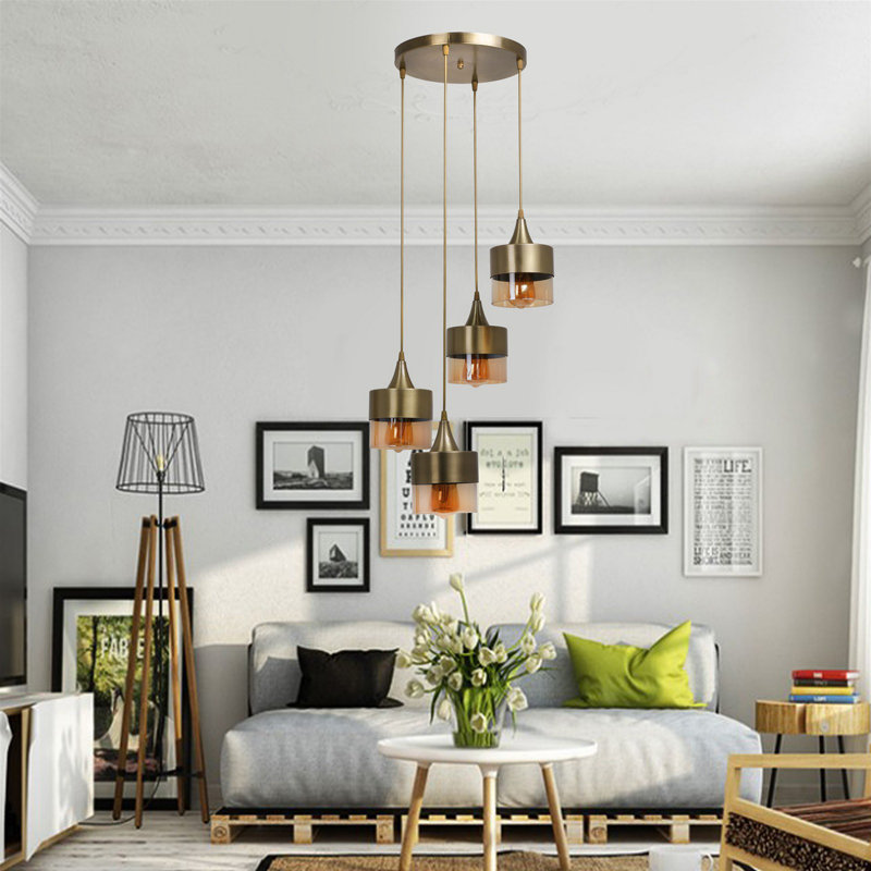 Luminaire suspendu tambour à 4 lumières Bartel, Laiton