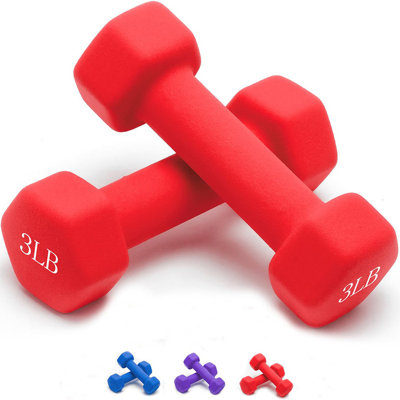 2 Pcs Dip coating Neoprene Dumbbell Hand Weights for Exercise and Muscle Toning Red 1LBS