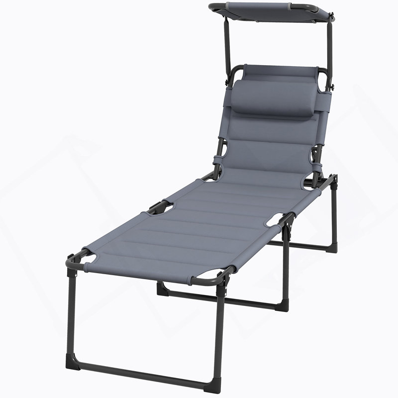 Outsunny Outdoor Lounge Chair, Adjustable Backrest Folding Chaise Lounge, Cushioned Tanning Chair, Gray, 1