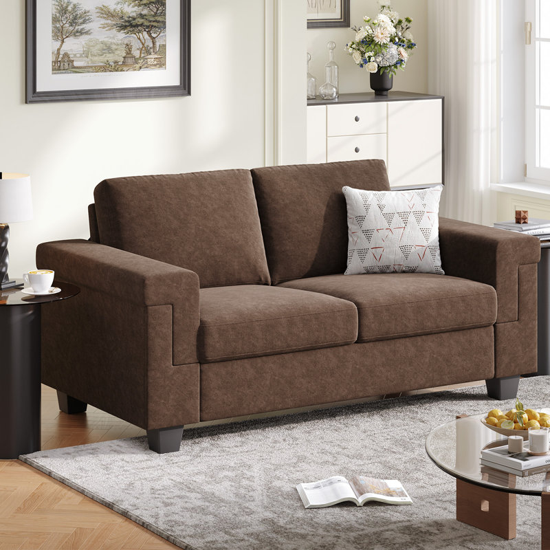 64.2” Loveseat Sofa Couches, Modern 2 Seat Sofa For Small Living Room Bedroom Office, Brown