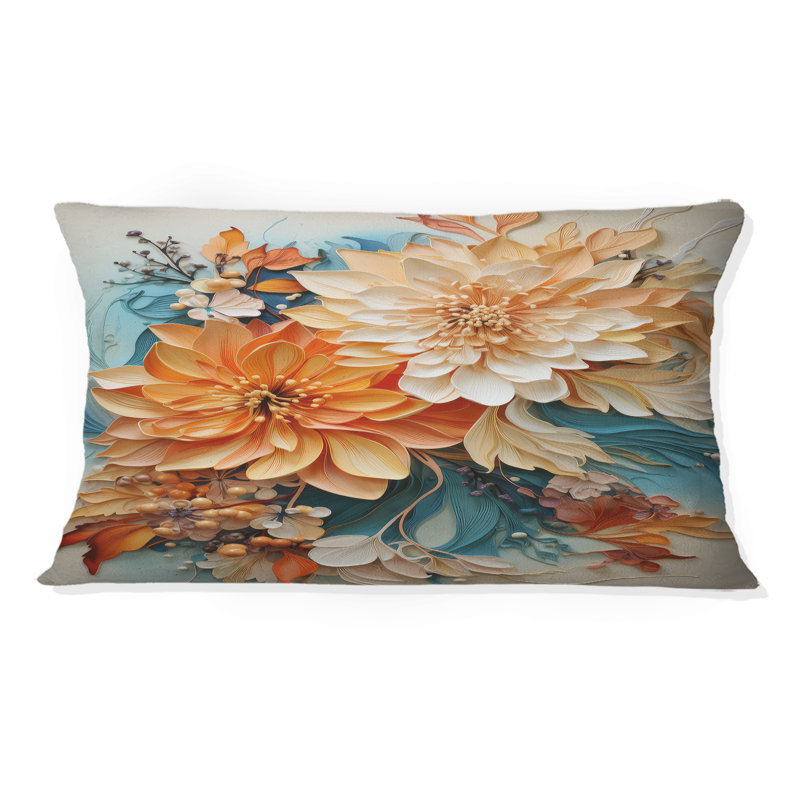 Coussin botanique orange sarcelle tourbillon I - Abstract Botanicals, H 12 po x l 20 po, Rectangulaire