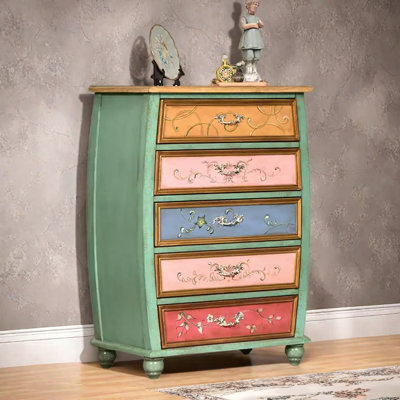 Hand-Painted Crackle Finish 5-Drawer Accent Chest