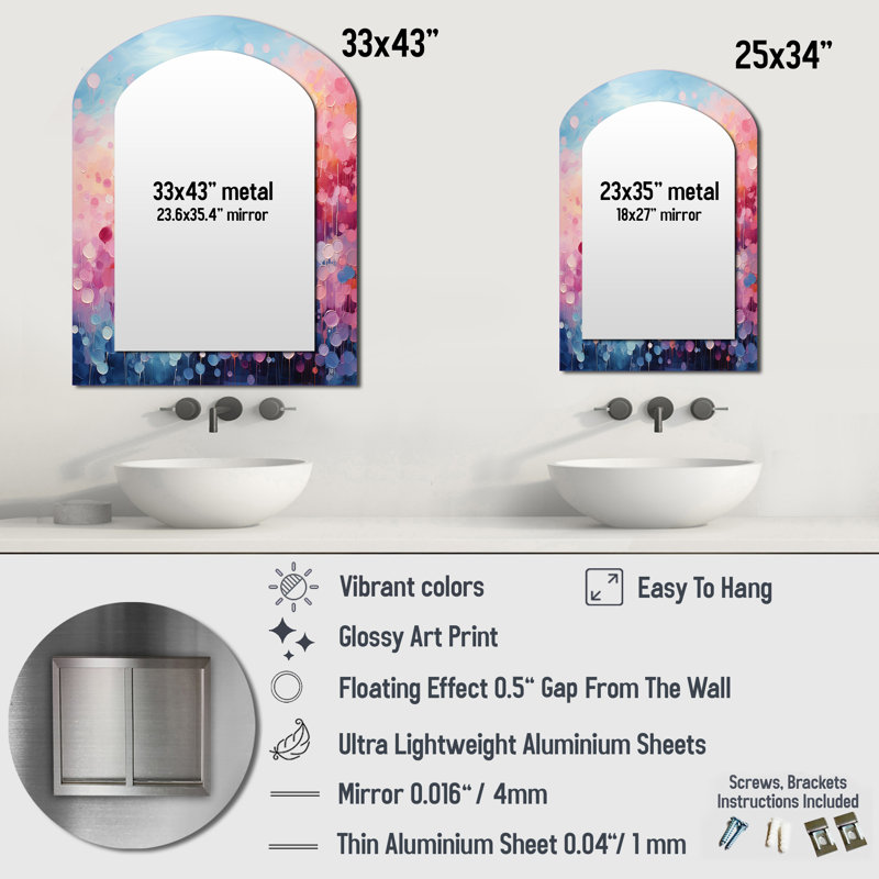 Cotton Candy I - Landscapes Arch Mirror, Modern Asymmetrical Unique Wall Mirror, Printed Metal Art, 43" x 33"
