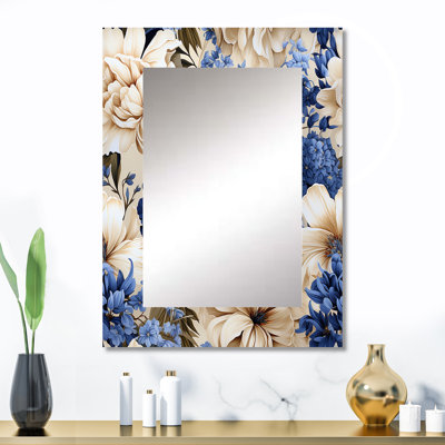Chaselynn Cobalt Blue Renaissance Florals Victorian Pattern - Floral Wall Mirror, Floral Decorative Mirror, Printed Metal Art