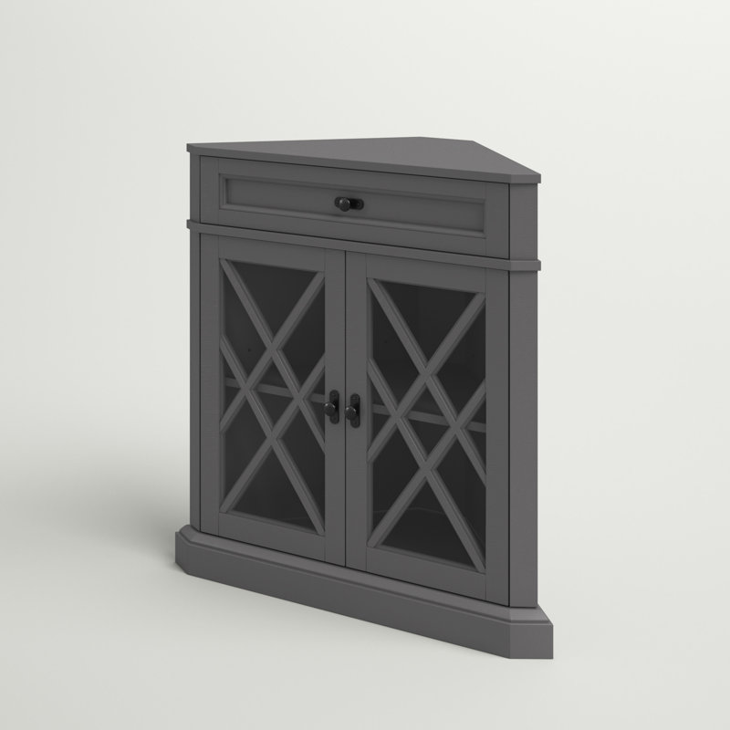 Armoire d'appoint en coin 31,5 po avec portes en verre Janicki , Gris antique