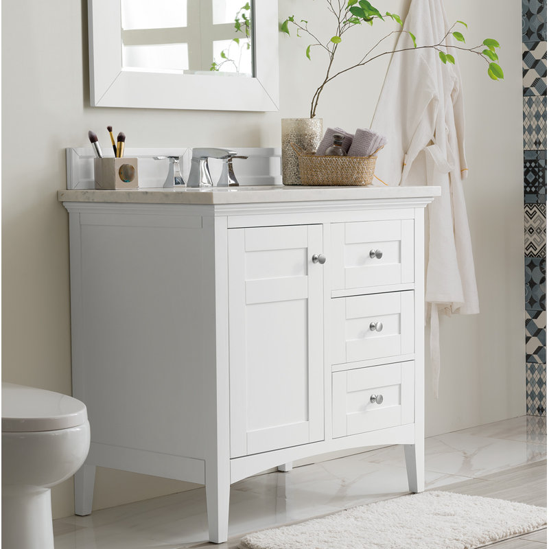 Lineberry 36'' W Single Vanity, Bright White, Eternal Jasmine Pearl