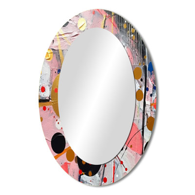 Pink And Grey Geometric II - Abstract Oval Decorative Mirror On Metal