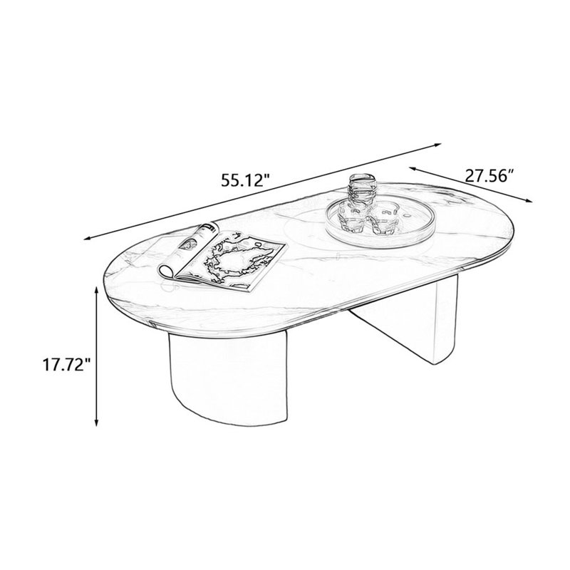 Table basse ovale en fer fritté noir, H 17,72 po x L 55,12 po x l 27,56 po, Gris
