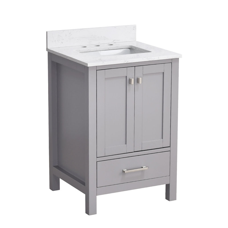24" Single Bathroom Vanity With Engineered Marble Top, Gray