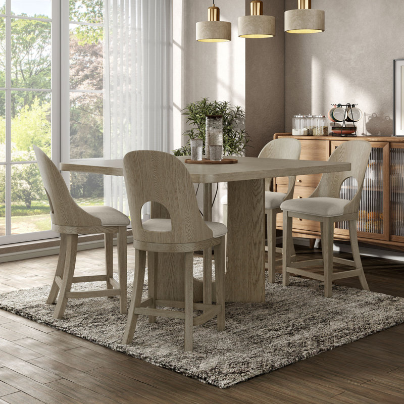 Ensemble de table de salle à manger à hauteur de comptoir Doloros, Chêne blanc