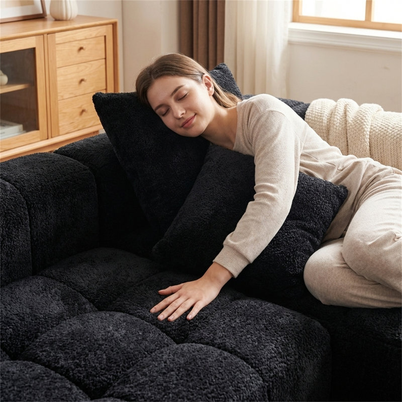 Canapé modulaire en forme de L 107,9 po avec méridienne en L, siège rembourré minimaliste moderne avec siège profond, sans assemblage requis, parfait pour le salon et la chambre à coucher