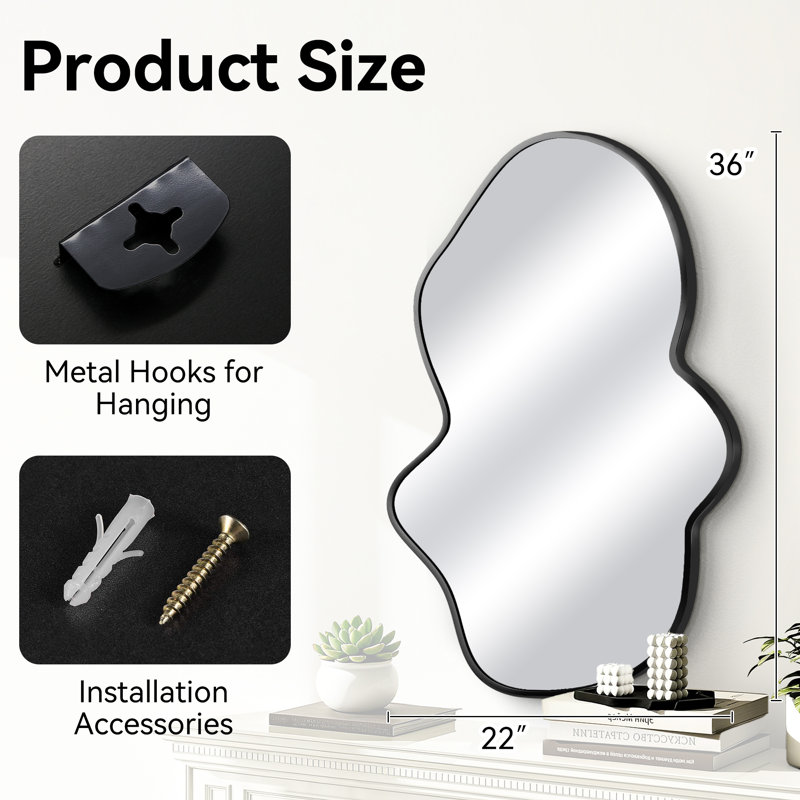 Irregular Shaped Metal Wall Mirror Asymmetrical Mirror, 36'' x 22'', Black