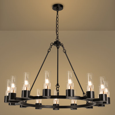  15- Light 33.66" Wagon Wheel Chandelier Modern Black Chandelier For Living Room