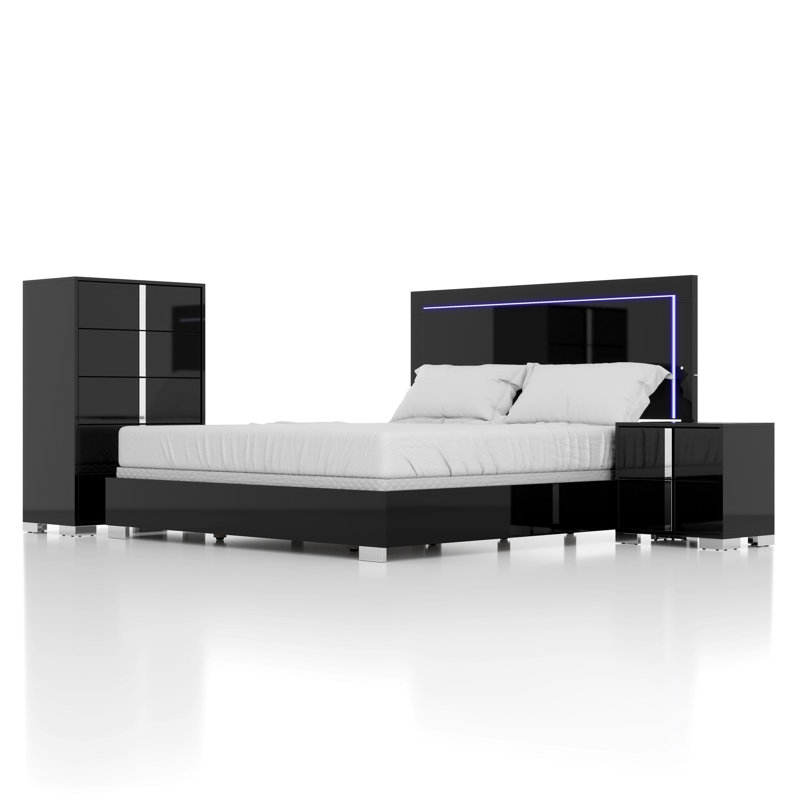 Ensemble de chambre Duckworth, Black, Grand, 6 Pcs: Bed, 2 Nightstands, 2 Dressers, Mirror