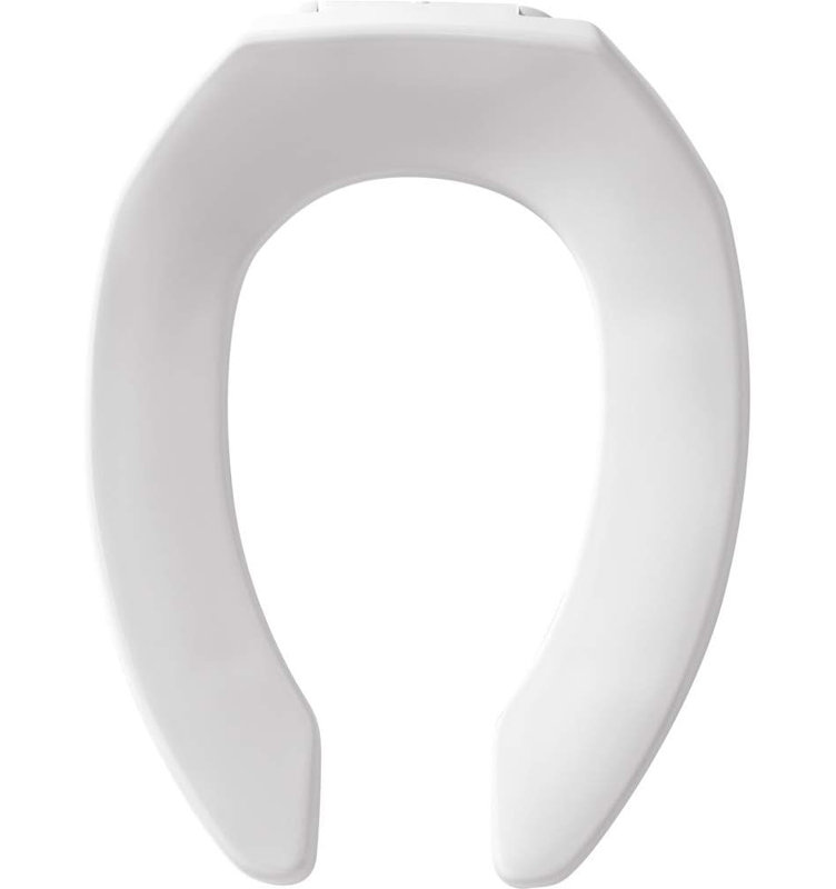 295CT Commercial Open Front Toilet Seat, No Cover, Never Loosens, ELONGATED, Plastic, White, Regular
