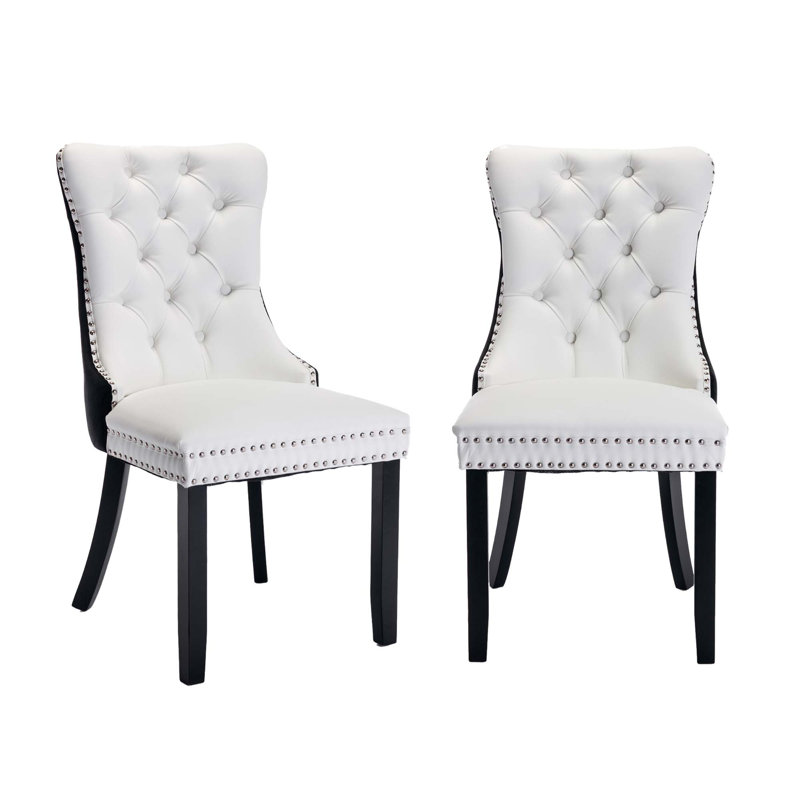 Esdert 20'' H Tufted Upholstered Side Chair, White/Black