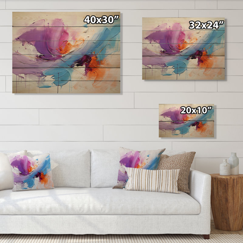 Coups de peinture abstraits sur bois, H 10 po x l 20 po x P 0,78 po