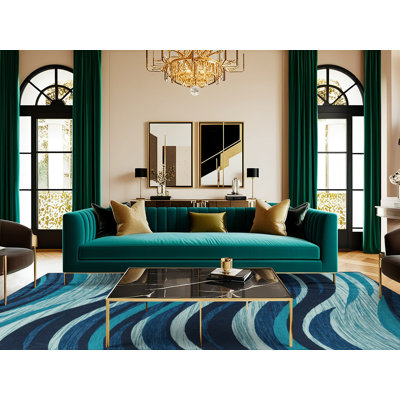  Washable Ocean Blues Hawaiian Area Rug