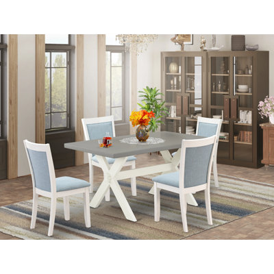 Wire Brushed Linen Solid Wood Top Dining table with Chairs with Lattice Back
