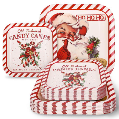 40 PCS Christmas Vintage Retro square paper plates 7 9 inch Santa Candy Cane Stripe disposable plates holiday party table supplies