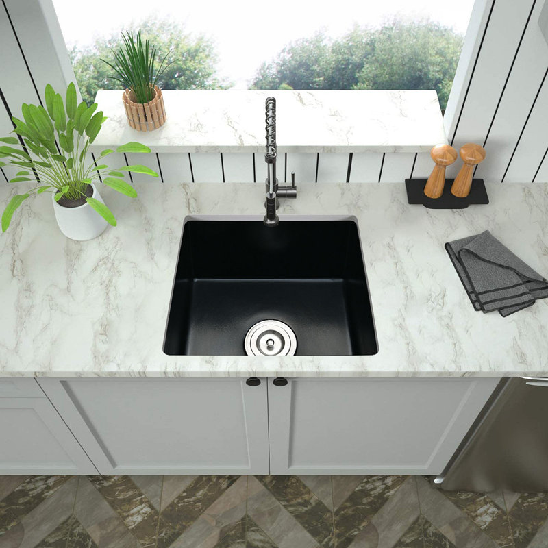 Quartz 18" L X 16" W Undermount Bar Sink With Basket Strainer