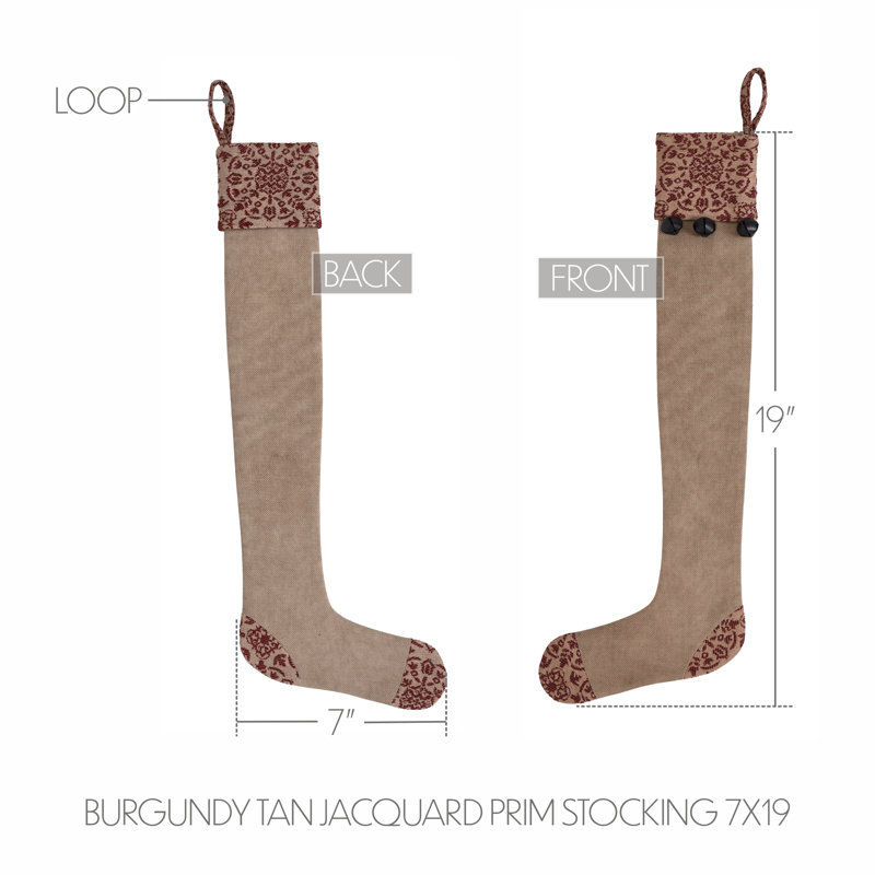 Burgundy and Tan Cotton Jacquard Christmas Stocking 7x19