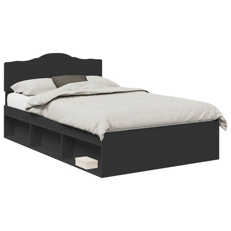 Solid Wood Bed, Black, Double (4'6)