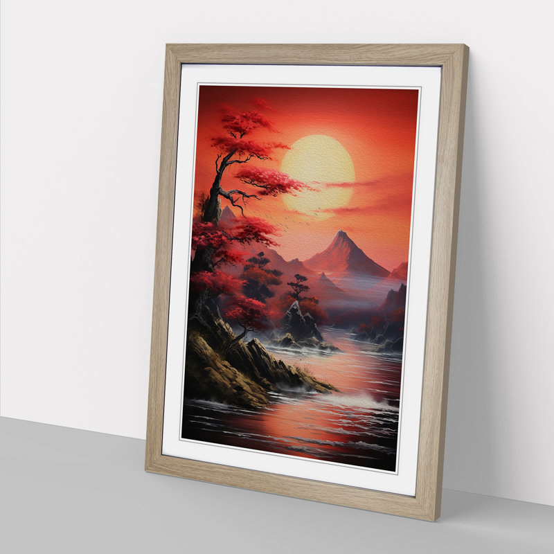 Japanese Sunset Action Painting - Framed Print, Oak Framed, 64cm H x 46cm W x 2cm D