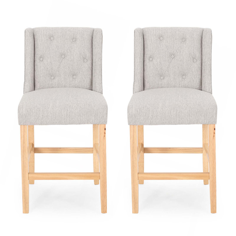 Ensemble de 2 tabourets de comptoir rembourrés en tissu rembourrés pour comptoir de cuisine ou bar, Gris