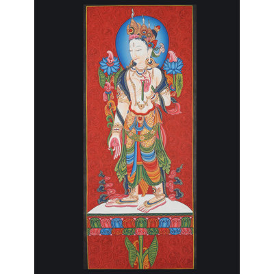 Tari blanc debout Newari (Thangka sans brocart) | Aquarelle sur coton