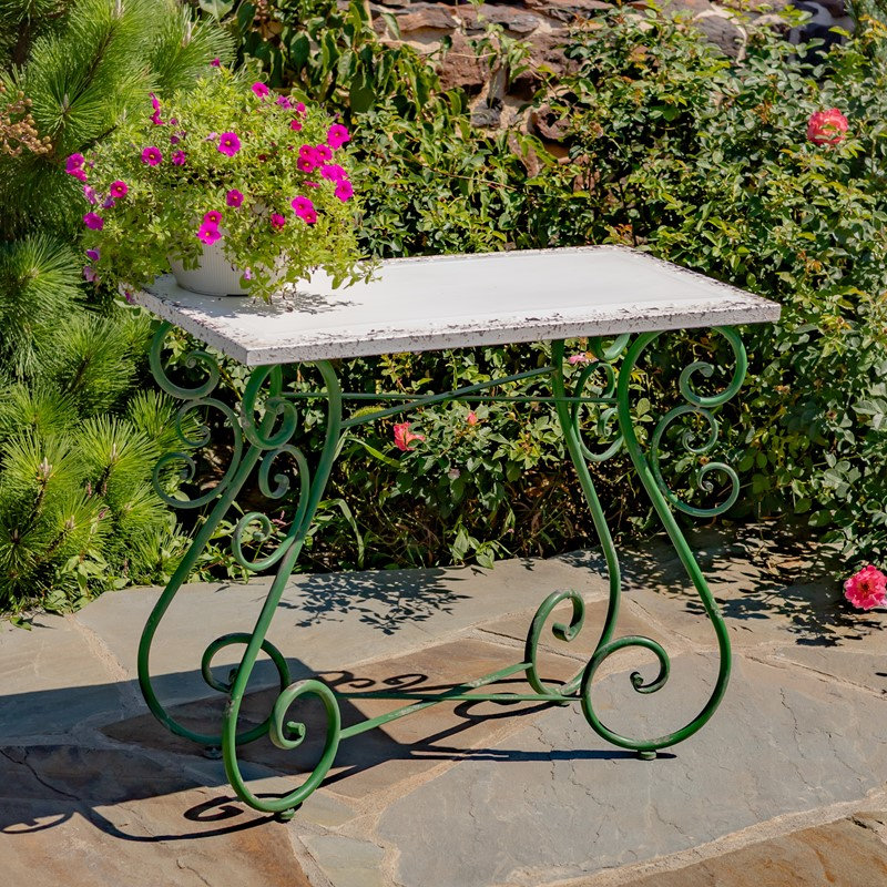 36x18.3in Noeline Rectangular Iron Table, White / Green