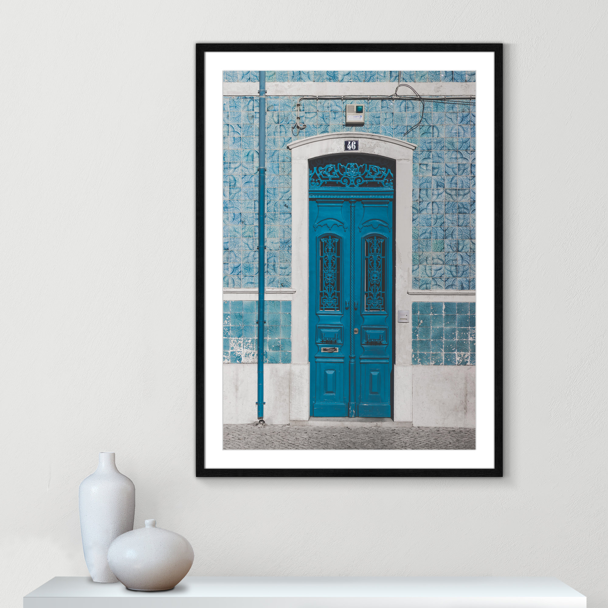 Blue Door Of Caldas De Rainha, Portugual by Catarina Carvalho, Black, 41.5" H x 29.5" W x 0.75" D