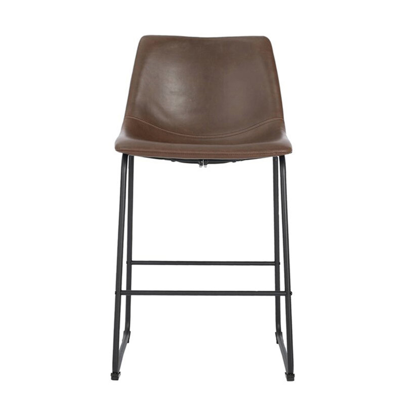 Modern 26" Brown Faux Leather Counter Stool with Metal Legs