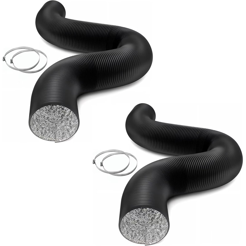 iPower Flexible Ducting with 2 Clamps Included 4 Layer Protection Dryer Vent Hose for HVAC Heating Cooling Ventilation and Exhaust, 2-Pack