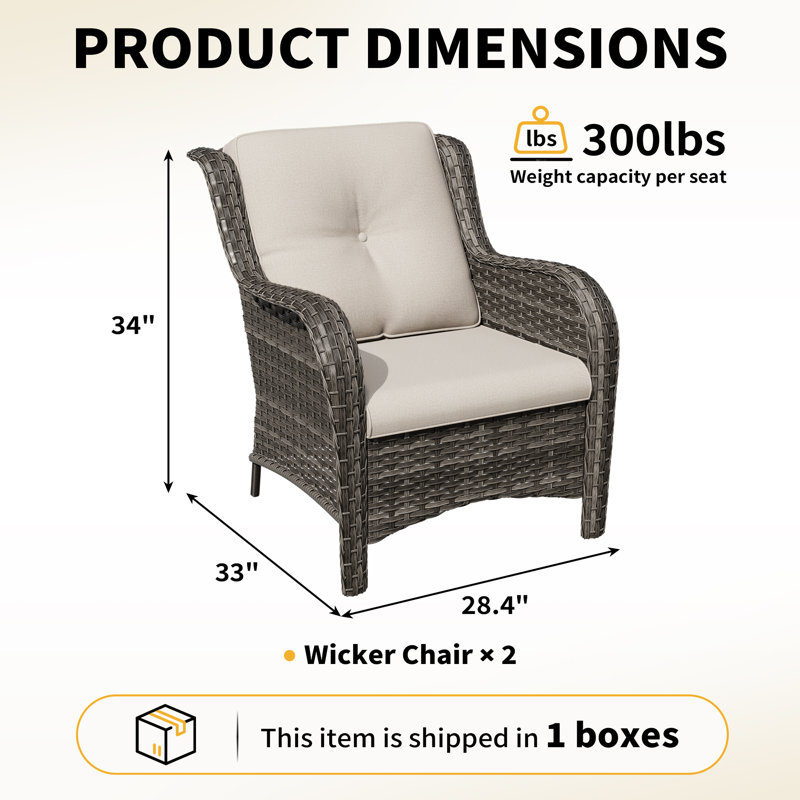 Ensemble de 2 chaises de patio en osier pour l'extérieur, Beige