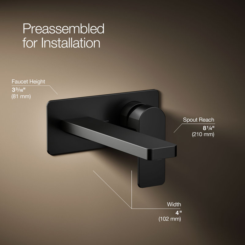 Parallel Wall-Mount Single-Handle Bathroom Sink Faucet, Matte Black