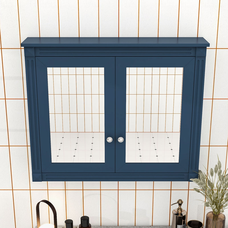 Armoire de salle de bain moderne à miroir - Conception murale avec rangement dissimulé, Blue