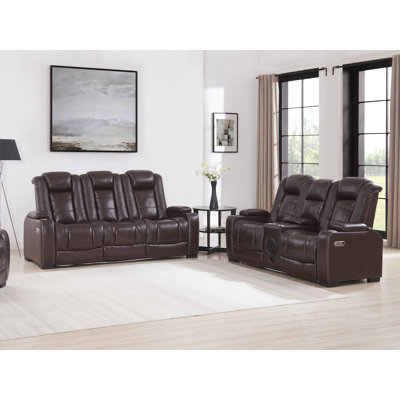 2 - Piece Power Reclining Faux Leather Living Room Set With Blueooth Speeker And Wireless Charger