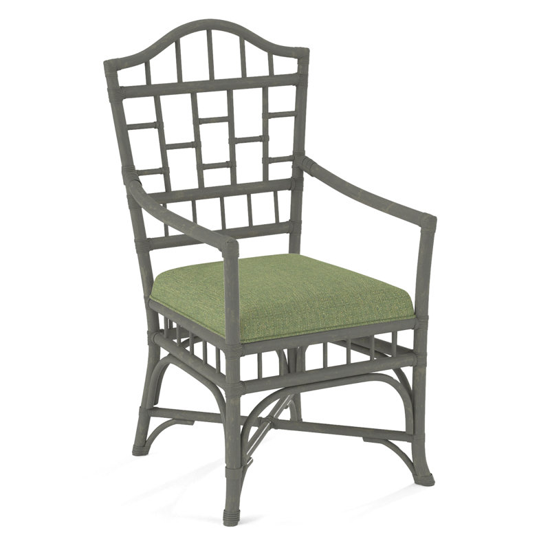 Chippendale Upholstered Arm Chair, Greystone, White Performance Fabric; 0851-94