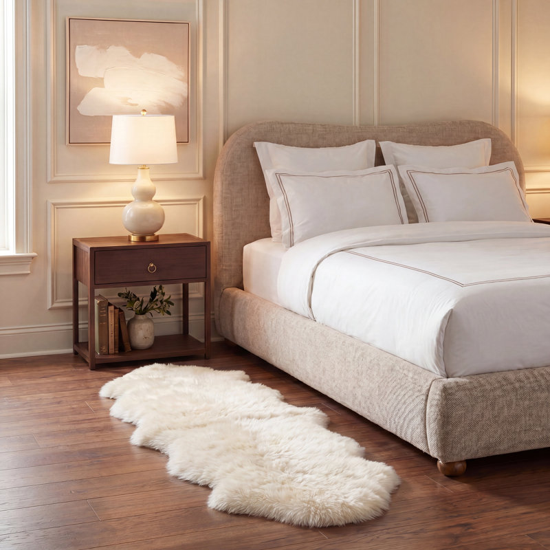 Tapis blanc en peau de mouton fait à la main Mera, Tapis de couloir 2 pi x 8 pi
